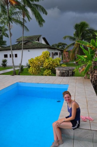 Ruth enjoys the pool before the storm comes in