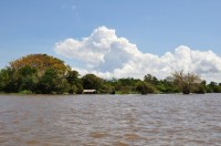 The river has gone completely over these islands - only the trees and tallest houses stand out