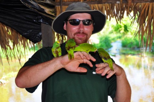 Jason goes for the Parakeet-perching record