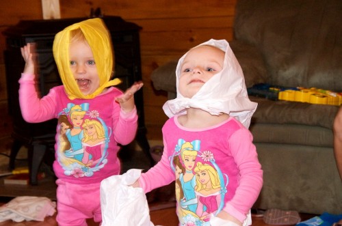 Rebecca and Anna trying out new clothes. They have their mother's genes. Rebecca and Anna trying out new clothes. They have their mother's genes.