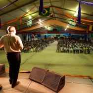 Dad (Jeff Hrubik) preaches to a full house at the Missions Conference.